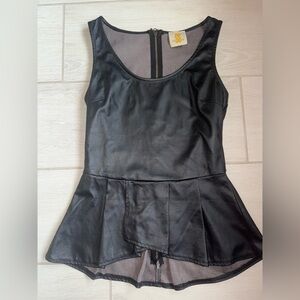 Black Faux Leather Peplum Top in Small